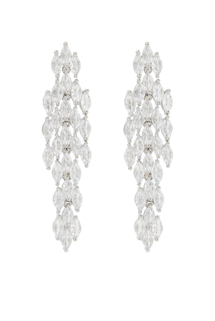 Graduated Marquise Drop Earrings, Rhodium-Plated Brass & Cubic Zirconia